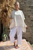 Made in Italy Cotton Blend Patch Pocket Dip Back Top Stone